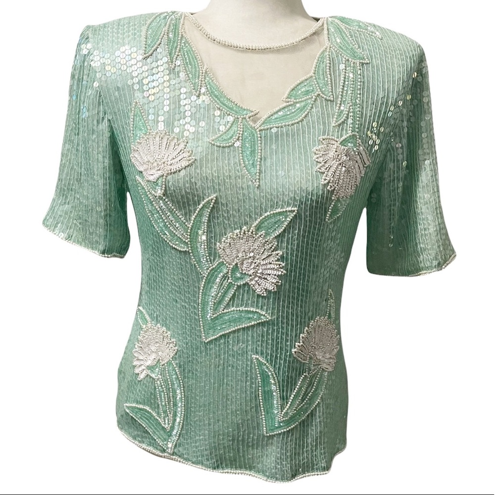 STENAY Vintage Silk Floral Embellished Top